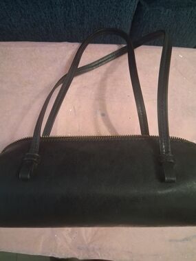 Anthropologie Black Leather Double-Handle Shoulder Bag